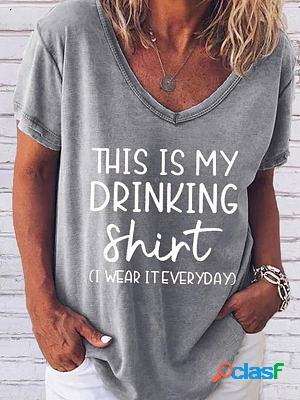 Beverage Letter Print V-neck Short-sleeved T-shirt