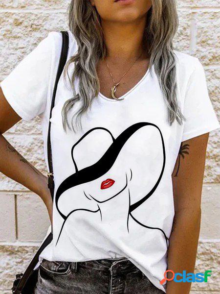 Bianco Stampato Dritto Maniche Corte Dritto Top