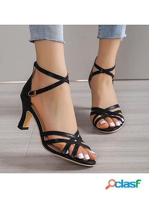 Black Fashion Cross Strap High Heel Slippers