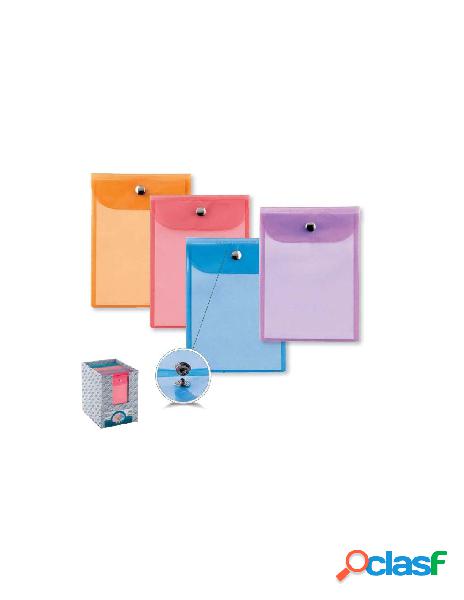 Buste press trasparenti con bottone colori assortiti misura