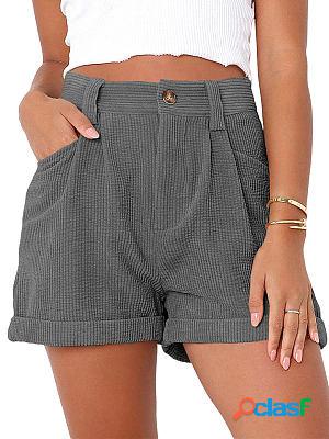 Casual High Waist Solid Corduroy Loose Shorts