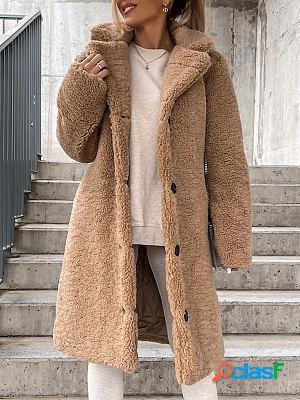 Casual Loose Solid Lamb Wool Single Breasted Coat