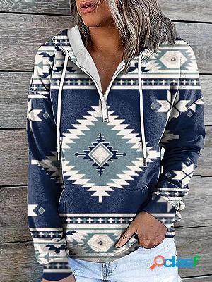 Casual Loose Vintage Print Hoodie