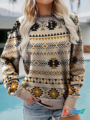 Casual Vintage Ethnic Print Crew Neck Long Sleeve Sweatshirt