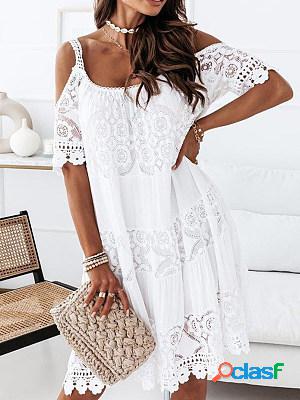 Chiffon Lace Patch Holiday Style Solid Strap Off Shoulder