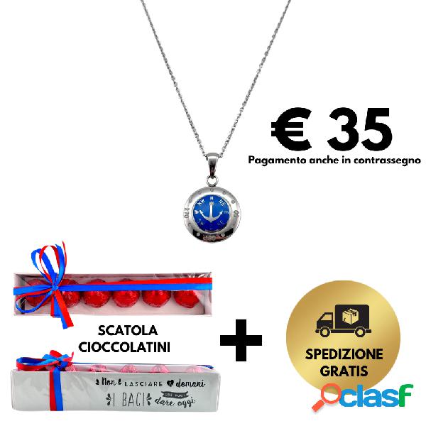 Collana con ancora + cioccolatini bacio (mod. ANCRCLT) Blu