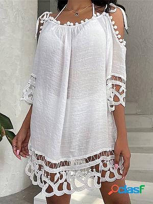 Cover-up Sun Shirt Solid Color Off-shoulder Beach Shift