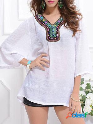 Ethnic Style Embroidered Chiffon Short sleeve T-shirts