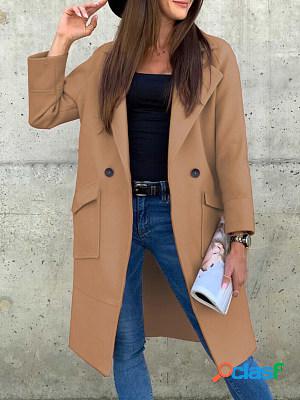 Fall/Winter Solid Color Long Sleeve Lapel Button Pocket Coat