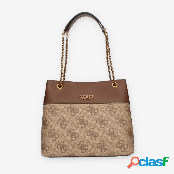 Guess Berta Borsa a spalla a 3 scomparti beige logata e