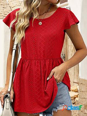 Hollow Waist Ruffle Sleeve Casual Short-sleeved T-shirt