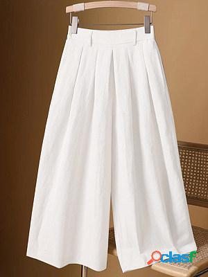 Linen Blend Solid Wide Leg Pants