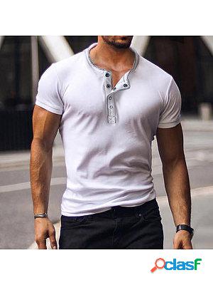 Mens Casual Breathable Vintage Henley Collar Cotton Short