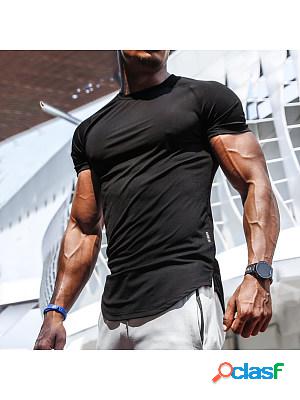 Mens Casual Solid Color Breathable Bottoming Shirt Sports