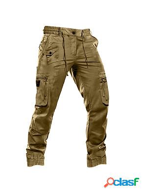 Mens Elastic Waist Drawstring Multi-Pocket Cargo Pants