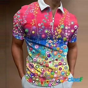 Mens Golf Shirt Floral Gradient Collar Street Daily Short