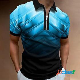 Mens Golf Shirt Turndown Gradient Green Purple Pink Light