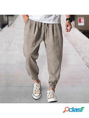 Mens Linen Casual Bloomers Harem Belted Pants