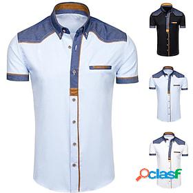 Mens Shirt Color Block Turndown Street Casual Short Sleeve