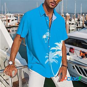 Mens Shirt Summer Hawaiian Shirt Turndown Coconut Tree