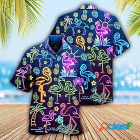 Mens Shirt Summer Hawaiian Shirt Turndown Flamingo Graphic