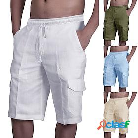 Mens Shorts Beach Shorts Linen Shorts Solid Color Multi