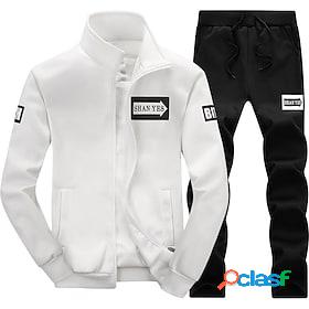 Mens Tracksuit Sweatsuit Zip Hoodie Sweatshirt Black White