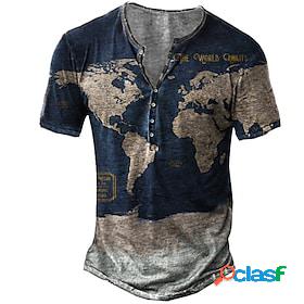 Mens Unisex Henley Shirt T shirt Tee Henley Map Graphic