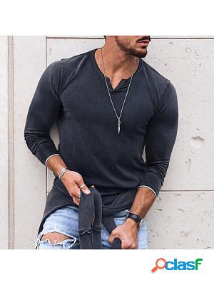 Mens V-Neck Casual Long Sleeve T-Shirt