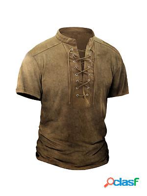 Mens Vintage Drawstring Short Sleeve T-Shirt