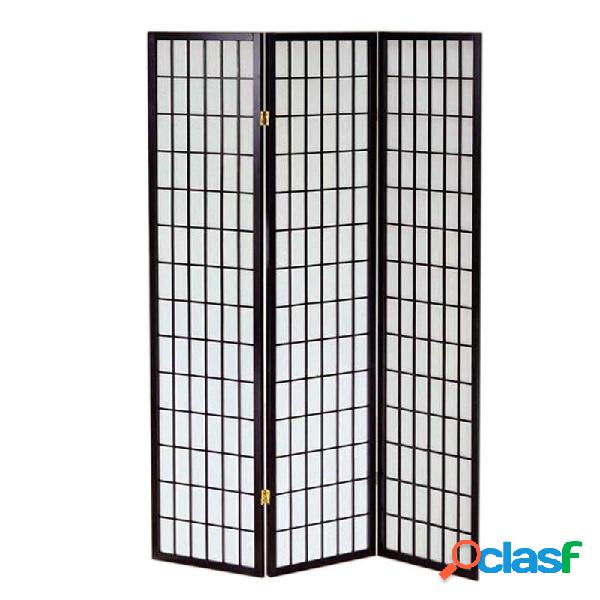 Paravento 3 ante nero 43,5x h178 cm in legno e carta di riso