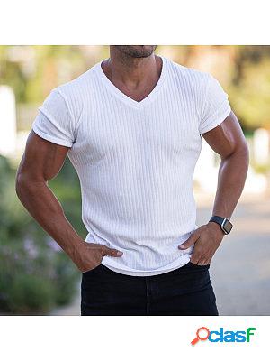 Pit Strip Slim V-neck Casual Sports Short-sleeved T-shirt