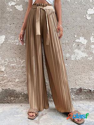 Pleated Drape High-waist Straight-leg Tie Wide-leg Casual