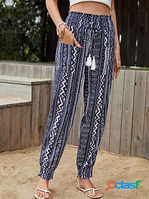 Pocket Printed High Waist Printed Pants