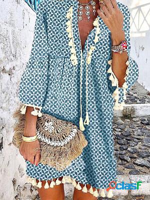 Printed Ruffled V-neck Dress