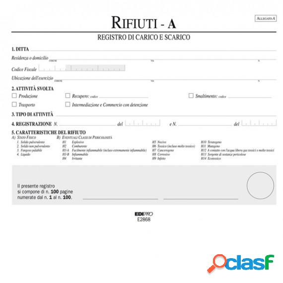 Registro carico/scarico rifiuti detentori (Mod. A) - 22,5 x