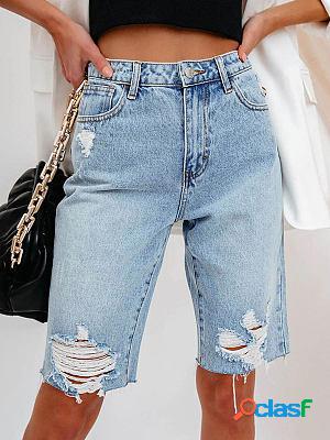 Ripped Casual Denim Cropped Pants