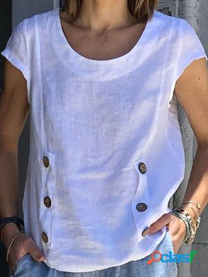 Round Neck Loose Casual Solid Color Short-sleeved Blouse