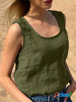 Round Neck Loose Casual Solid Color Sleeveless T-Shirt