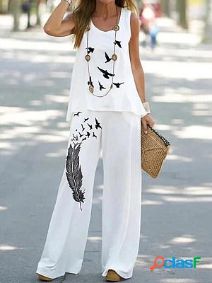 Sleeveless Tops And Casual Loose Pants Two Pieces Suits