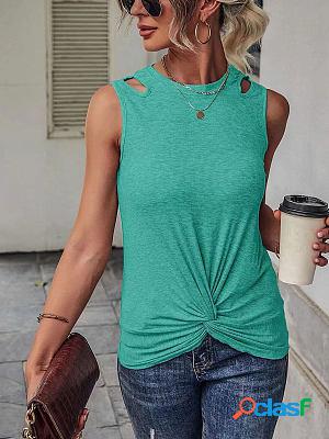 Solid Knotted Crew Tank Short sleeve T-shirts