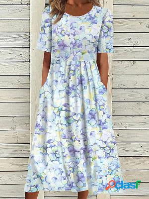 Spring/Summer Round Neck Floral Print Casual Vacation Dress