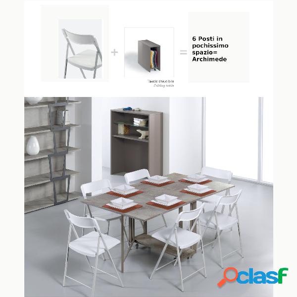 Tavolo chiudibile con portasedie e 6 sedie bianche laminato