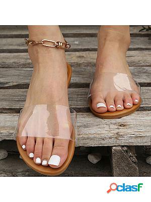 Transparent Strap Embellished Flat Comfort Slippers