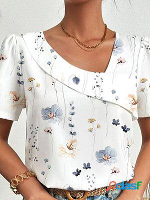 V Neck Short Sleeves Casual T-shirt Fashion Print Blouses