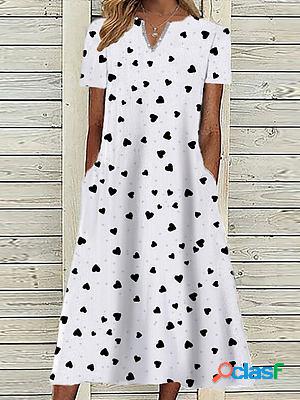 V-neck Casual Loose Heart Print Short-sleeved Midi Dress