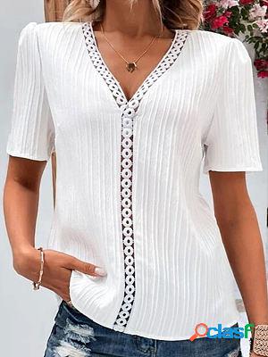 V-neck Hollow Casual Loose Short-sleeved Blouse
