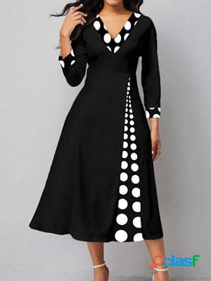 V-neck Polka Dot Print Stitching Casual Long-sleeved Maxi