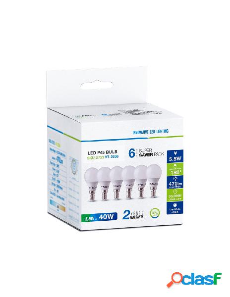 V-tac - 6 pz lampada a led e14 p45 5,5w bianco neutro 4000k