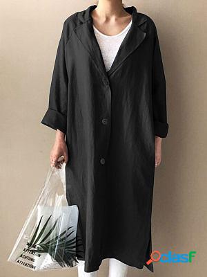 Vintage Trench Long Sleeve Cotton Loose Lapel Shift Dresses